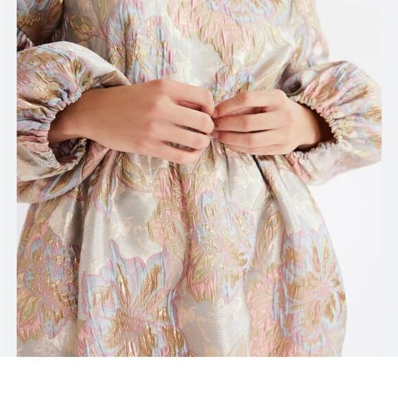 Mille Giselle Pink Brocade Bubble Long Sleeve Mini Dress small NWT $398 - Picture 7 of 9